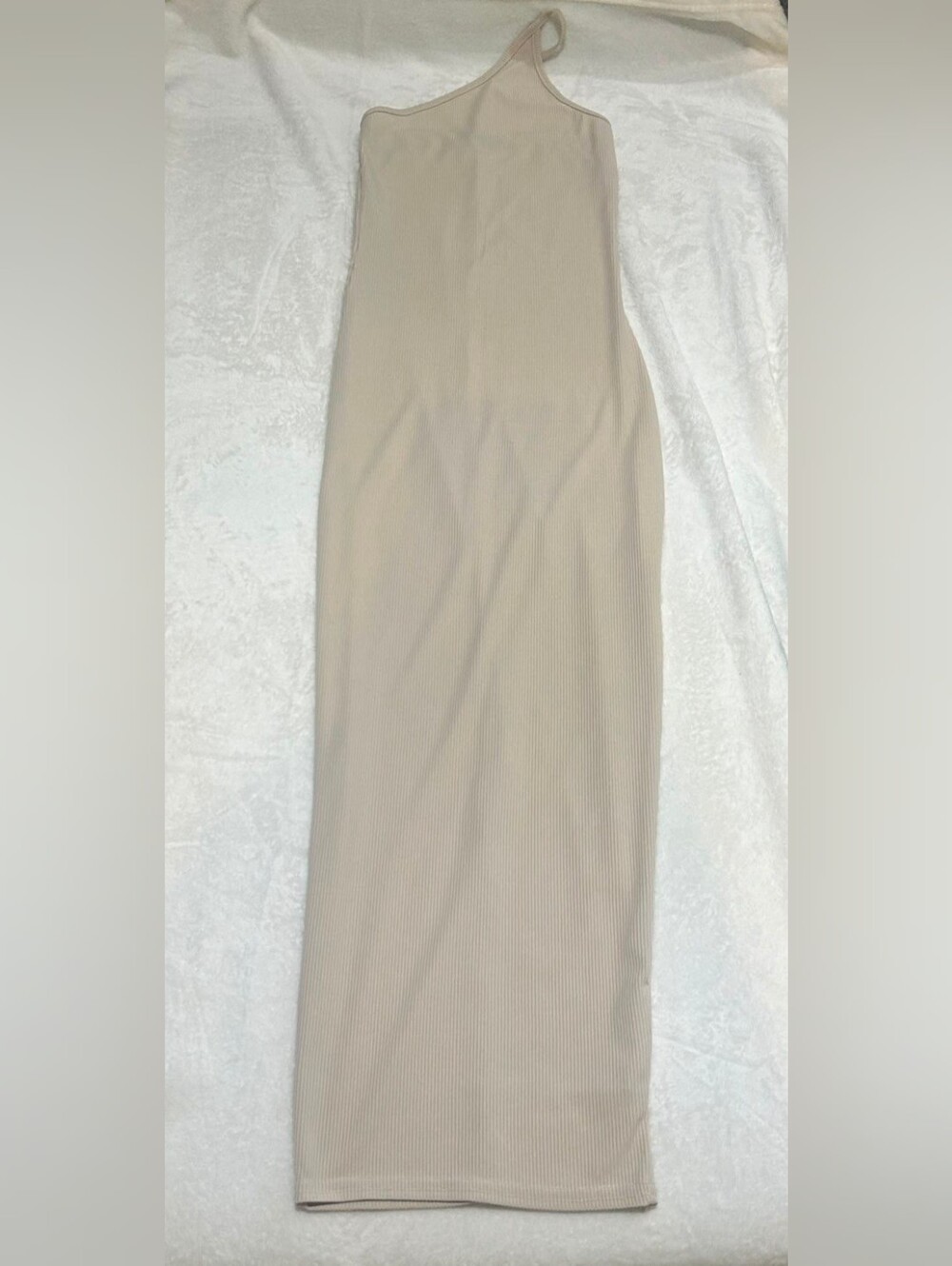 PrettyLittleThing Stone Ribbed One Shoulder Maxi Dress 0